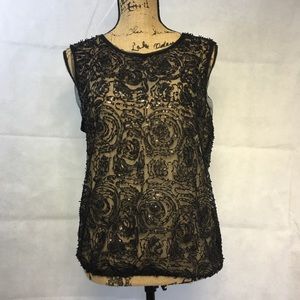 Max Studio Black Lace Sequin Floral Design Blouse